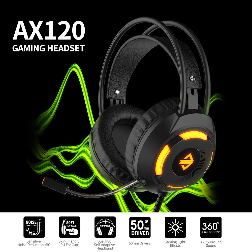 Ajazz AX120 7.1 USB Gaming Headset – Surround Sound, Noise Cancelling Mic, RGB Headphones for PC & Laptop in Pakistan