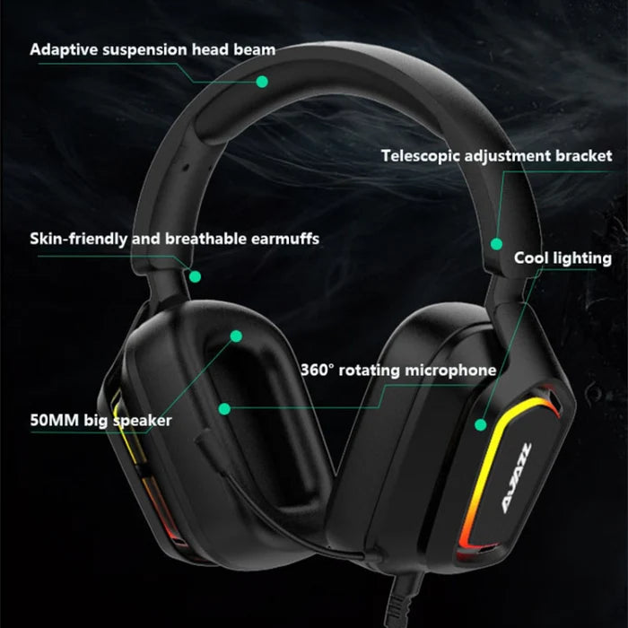 Ajazz AX120 7.1 Gaming Headset – RGB, 50mm Drivers, Noise Mic, USB/3.5mm for PC & Laptop (Pakistan)